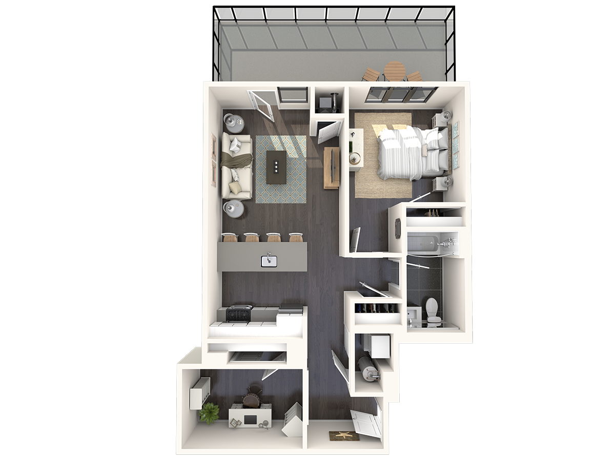 Floor plan for 1 bed, 1 bath, 826 sqft